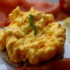 Scrambled Eggs with Smoked Salmon and Toasted English Muffin