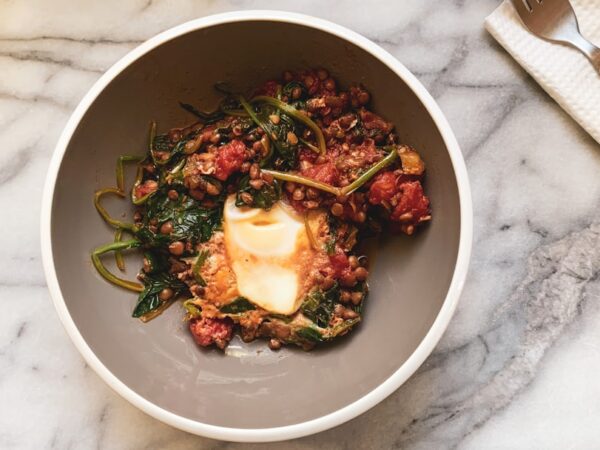 Mujadara with Lamb and Spinach